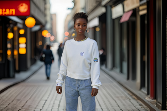 AKI x CHI - LAINE Cropped Crew in Snow White Sox
