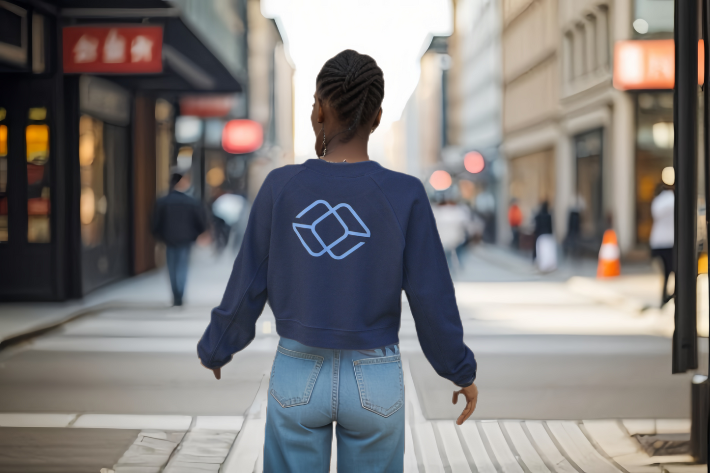 AKI x CHI - LAINE Cropped Crew in Lake Blue