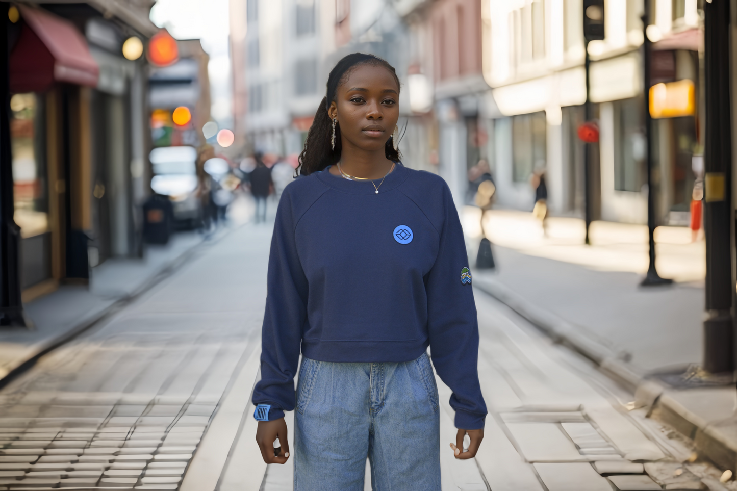 AKI x CHI - LAINE Cropped Crew in Lake Blue